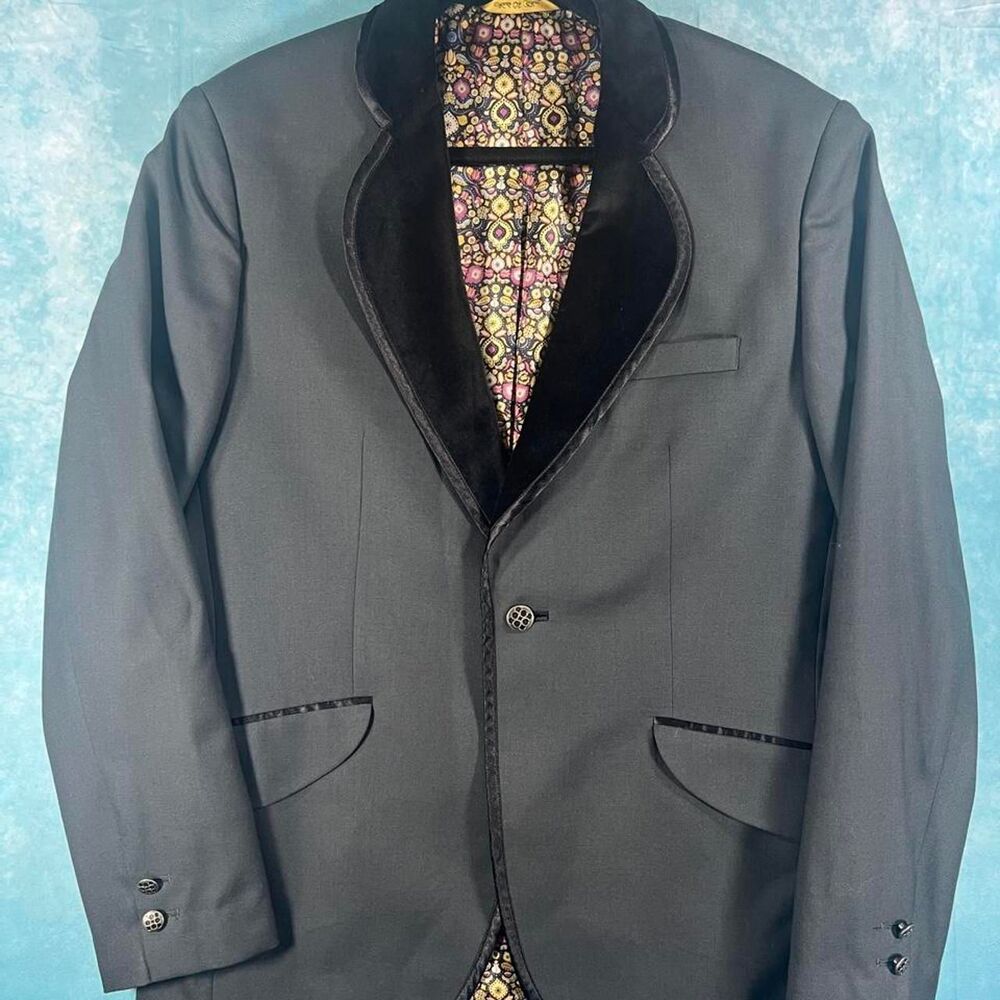 Original Penguin Men's L Gray/Black Tuxedo Blazer One-Button Inner Pockets